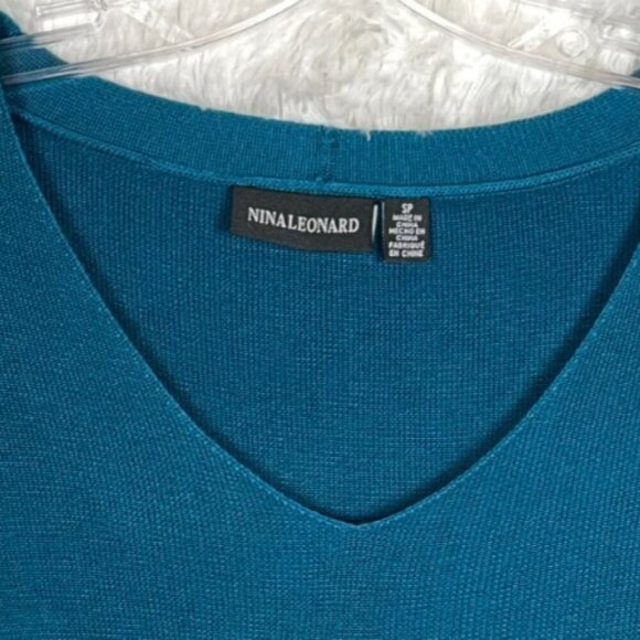 NWT Nina Leonard SP Dress Teal Knit Top Black Dots Bottom - Picture 3 of 6